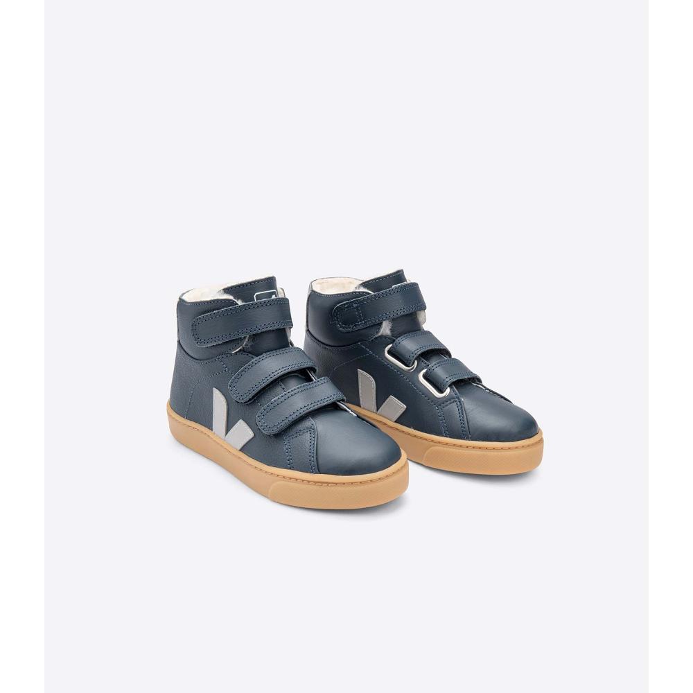 Veja ESPLAR MID FURED LEATHER Kids' Shoes Navy | NZ 755SGL